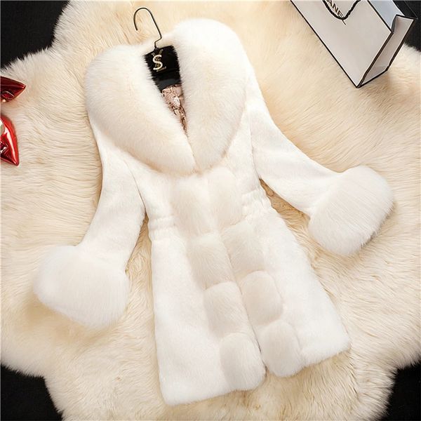 

winter faux fur coat women thick outwear female long fake fox fur thick long sleeve jacket ladies slim warm faux fur coat, Black