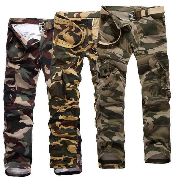 

men's camouflage men's multi bag large work clothes casual loose pants, Black