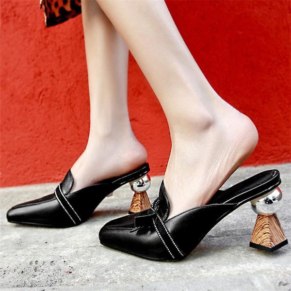 

dress shoes 2021 strange heel women pumps 8cm high heels prom woman fashion slippers mules ladies stiletto, Black