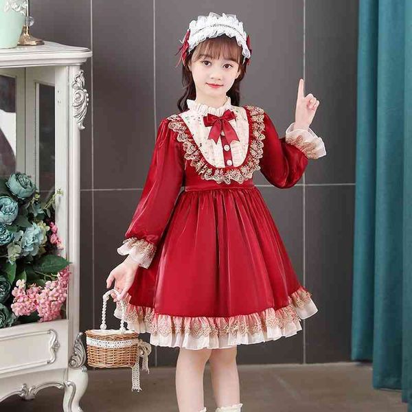 

lolita girls 2021 autumn and winter dress red golden velvet loli princess skirt girls' foreign style, Red;yellow