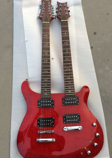 

12 string and 6 string double-headed electric guitar birds inlay