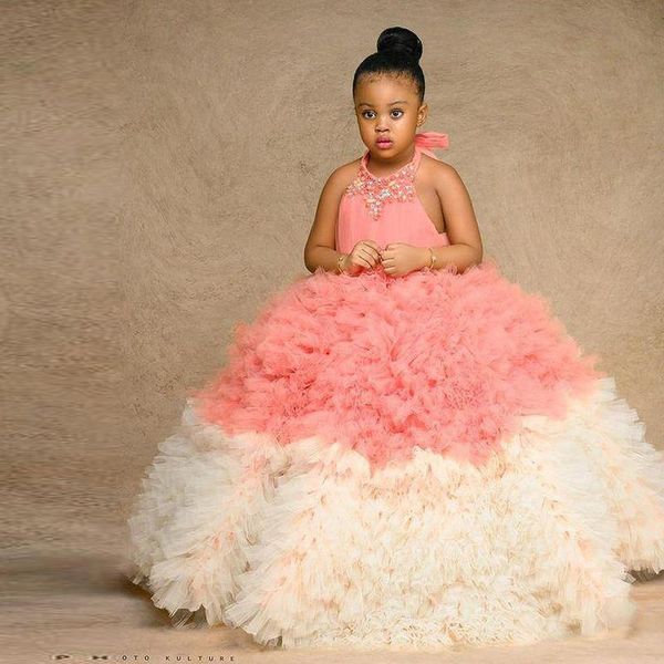 

girl's dresses lovely pink little girls princess halter crystal layered kids special occasion gown colorful child niÃ±a de las flores, Red;yellow