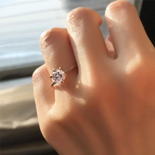 

wedding rings women ring simple style cubic zirconia engagement light gold fashion jewelry for girls, Slivery;golden