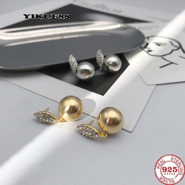 

stud yikuf88 s925 sterling silver needle women earrings round ball diamond stitching brushed female ear, Golden;silver
