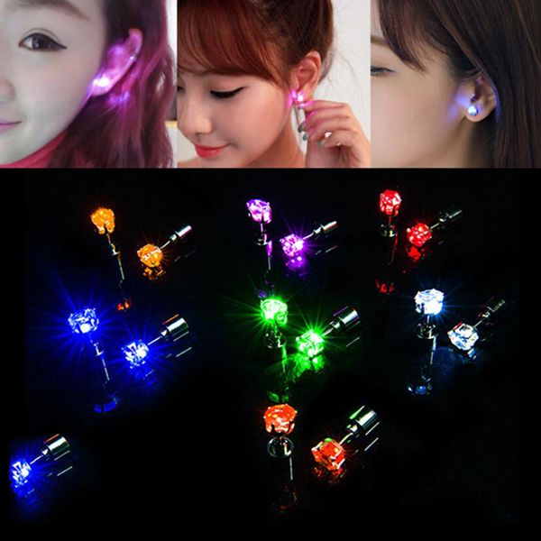 

light up led bling ear stud earrings korean of flash zircon ear earrings accessories for party women christmas earrings, Golden;silver