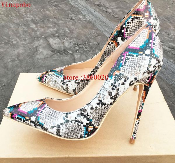 

dress shoes vinapobo fashion spring and autumn shallow pointed toe single snake pattern print high heel women's show party, Black