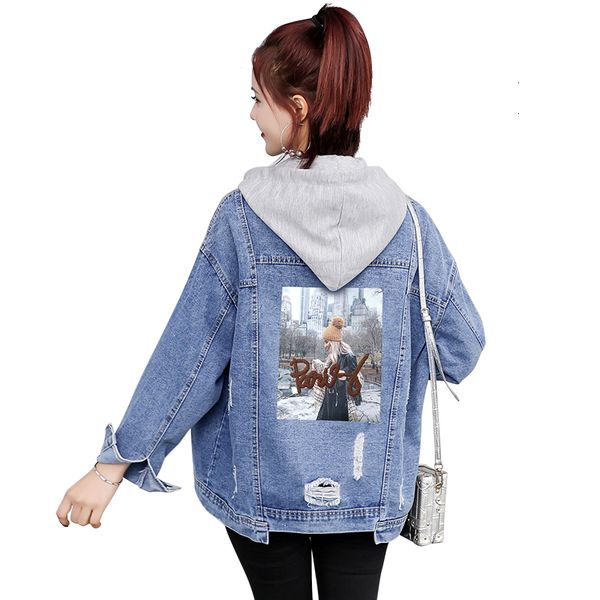

2021 women denim jacket new trendy ripped jeans coat autumn sleeve girl short cowboy female oversize itself 4xla230 n3cx, Black;brown