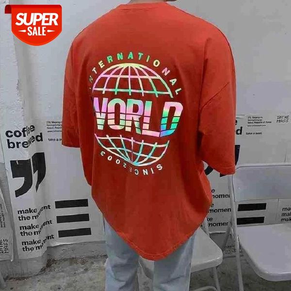 

t-shirt men summer korean reflective printed loose short-sleeved cotton luminous half-sleeved trendy tide tshirt male #636n, White;black