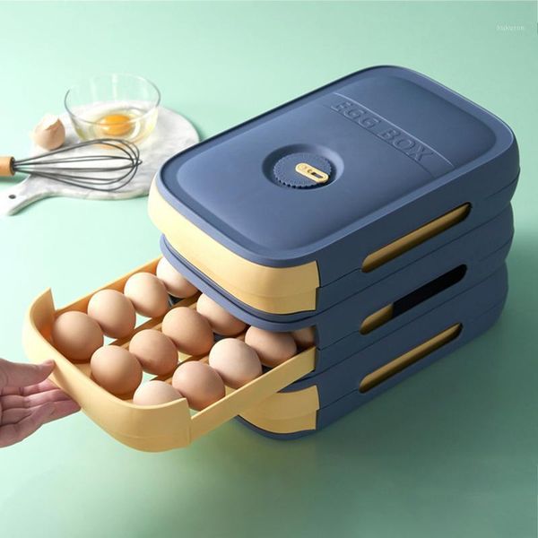 

storage bottles & jars drawer type egg box kitchen refrigerator superimposable fresh keeping automatic rolling eggs holder