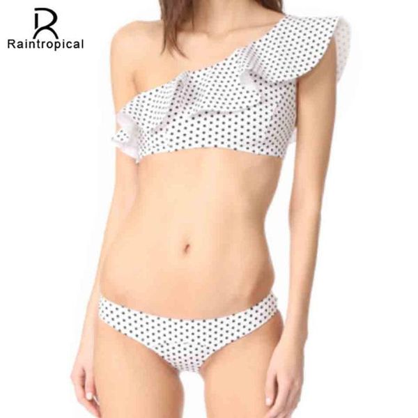 

women's swimwear raintropical 2021 women bikinis swimsuit ruffle bandeau dot brazilian bikini set beach bathing suits, White;black