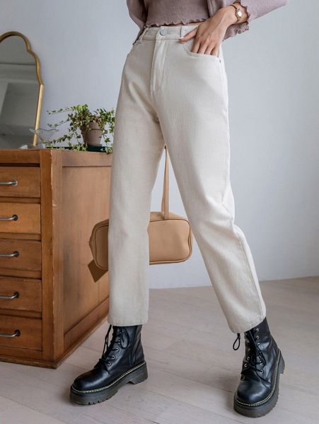 

dazy solid straight leg cropped pants j5yx#, Black;white