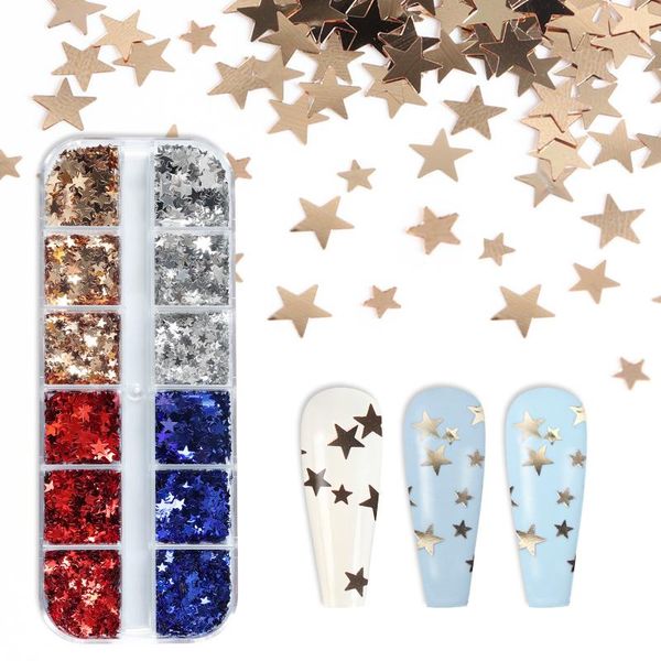 

nail art decorations sparkly star shape sequins for nails designs manicure 3d mixed size ultra-thin glitter flakes accessories, Silver;gold