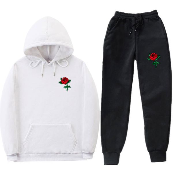 

2021 new los hombres conjuntos + streetwear simple rose print hat hip-hop college student couple hoodies men's sportswear 9ylm, Black