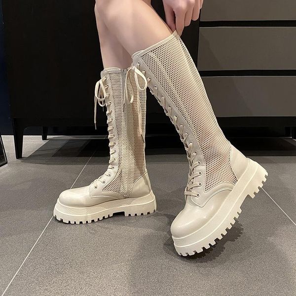 

boots knight white thin children's summer 2021 thick soled hollow mesh, Black