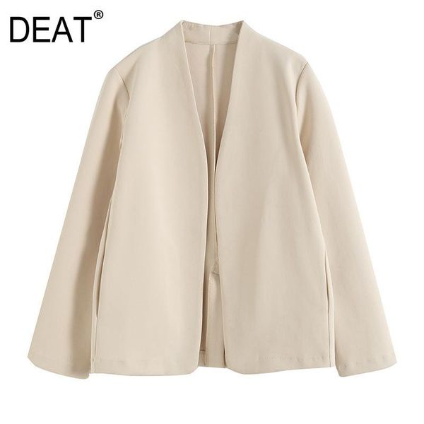 

women's suits & blazers [deat] 2021 fashion tide spring autumn long sleeve solid color no deduction v-neck simple loose women blazer 13, White;black