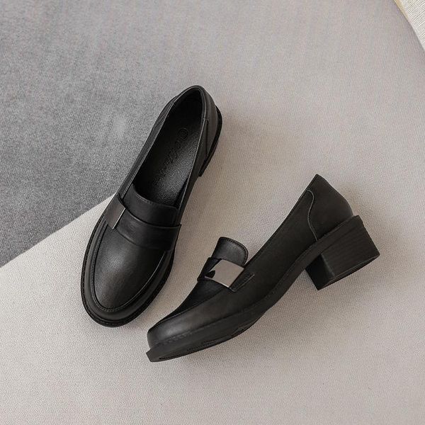

dress shoes boussac black punk platform women loafers round toe chunky heel vintage slip on high pumps
