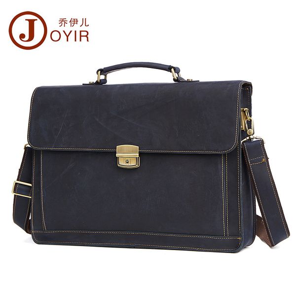 

men's busins briefcase leather men's bag crazy horse leather fashion multifunctional 15.6 inch computer handbag