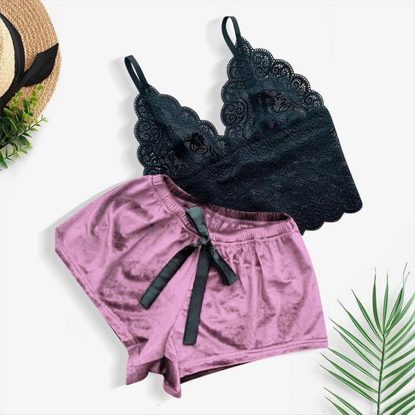 

fashion lace sling velvet women sleepwear pajamas set lingerie temptation underwear nightdress pidama damska, Black;red
