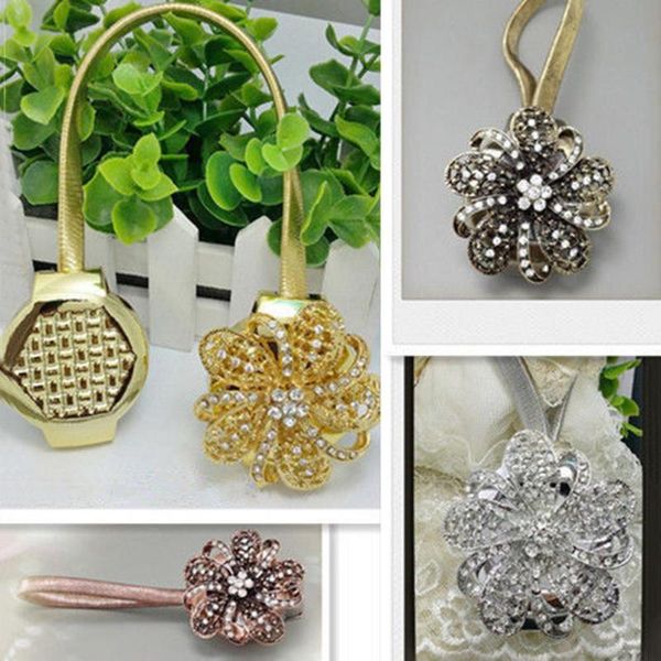 

1 pc rhinestone flower curtain clip buckle magnetic curtain tie back holdback decorative accessories euro style