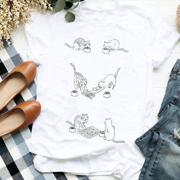 

floral cat 90s cartoon funny women game animal print clothes graphic, White