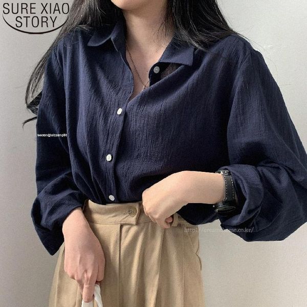 

fashion korean solid women shirts turn-down collar loose long sleeve blouse women chic chiffon shirt female white 10195