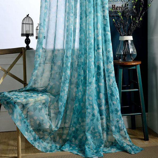 

blue leaves tulle window curtains for living room bedroom fabrics organza sheer panel voile
