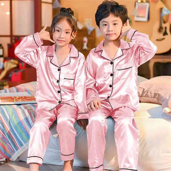 

childrens kids pyjamas silk satin pant autumn winter long sleeve sleepwear nightwear girls boys pajama sets teen pajamas 210915, Blue;red