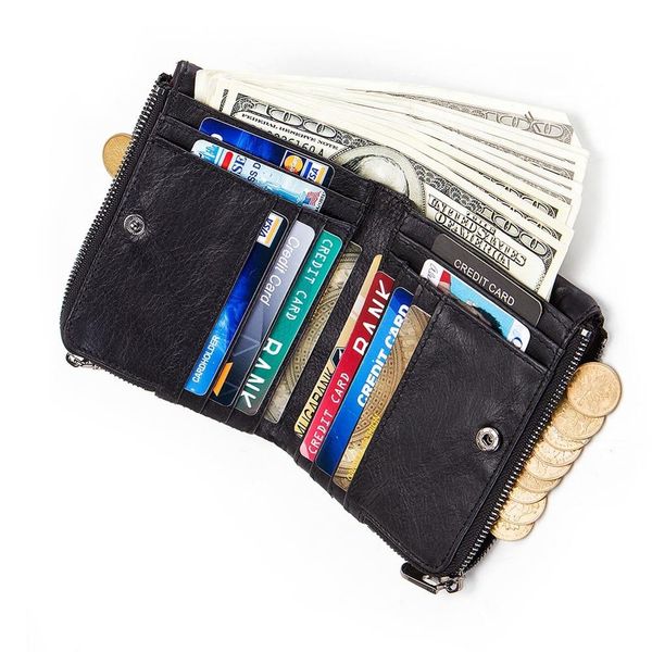 

2020 vintage men wallet leather short wallets male multifunctional cowhide purse rfid coin pocket p card holder, Brown;gray