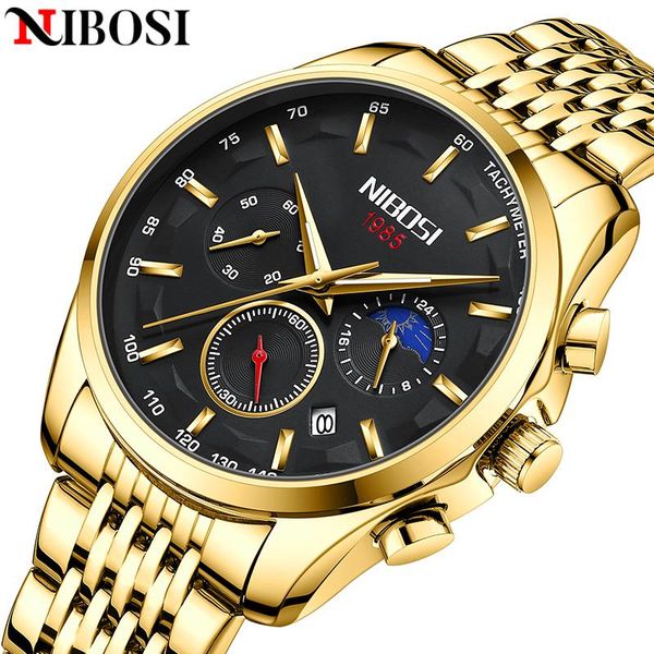 

wristwatches nibosi 2021 mens watches quartz clock wrist for men waterproof sport chronograph relogio masculino, Slivery;brown