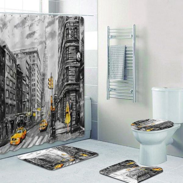 

shower curtains street view of york city bathroom curtain set american landscape painting artwork home decor rugs taxi
