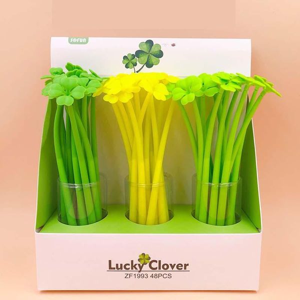 

gel pens 48 pcs/lot four-leaf clover pen cute silicone 0.5mm black ink signature school writing supplies stationery gift