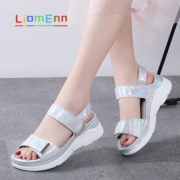 

sandals liomenn brand summer women's 2021 designer ladies genuine leather white silver pink platform sandal flip flop female, Black
