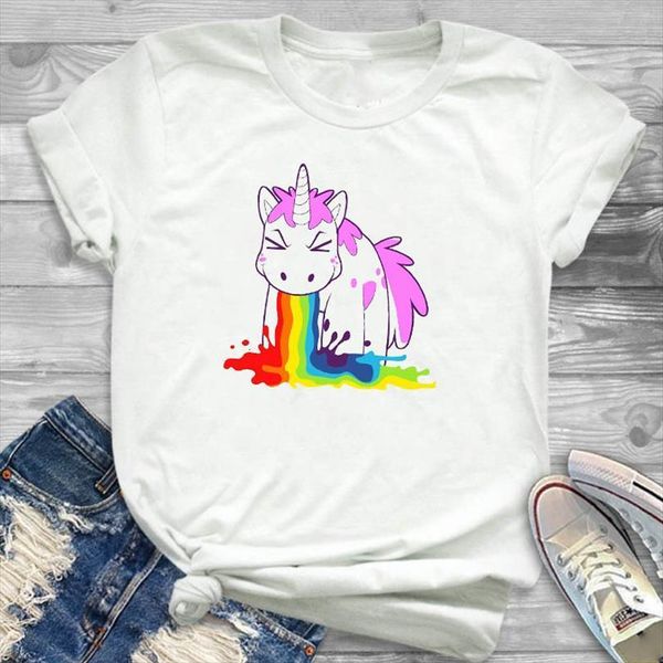 

and women unicorn rainbow mens t shirts printed short sleeve o neck tee ladies female clothes graphic, White;black