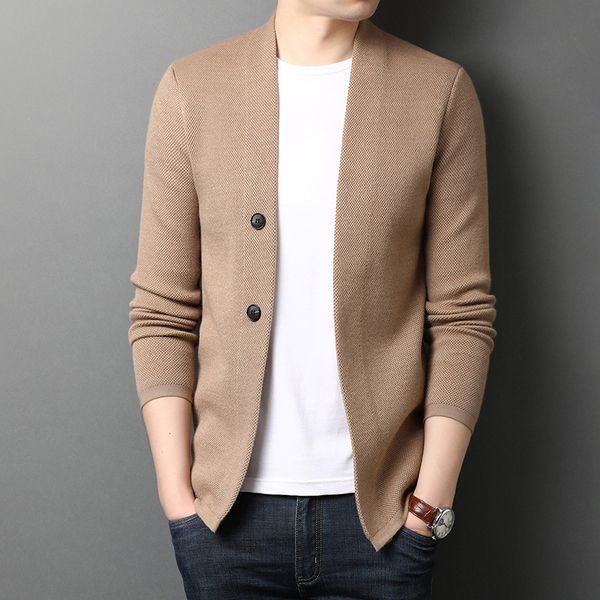 

autumn and winter knitted cardigan men's sweater temperament wool base coat, Black