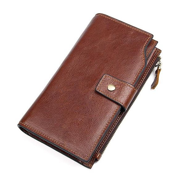 

real leather men casual long purse card holder handmade high quality, Red;black