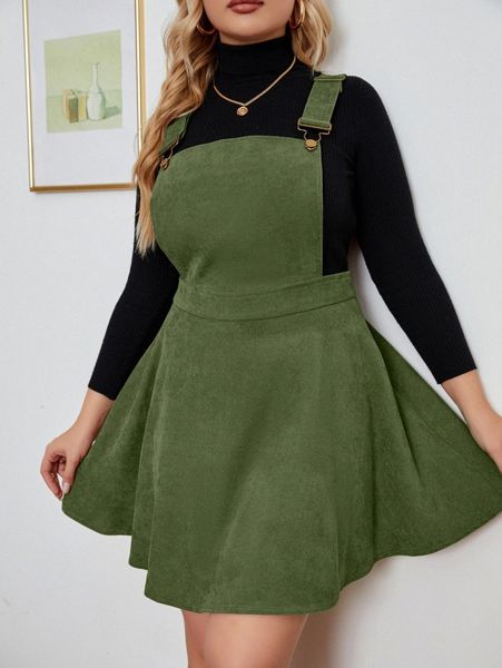

overall plus solid dress without f9on#, Black