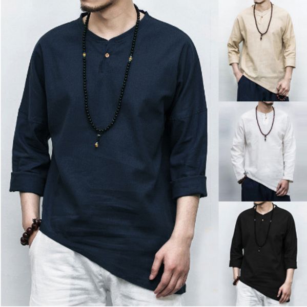 

chinese style loose large slant hem long sleeve men's spring and autumn personalized hanfu t-shirt, White;black