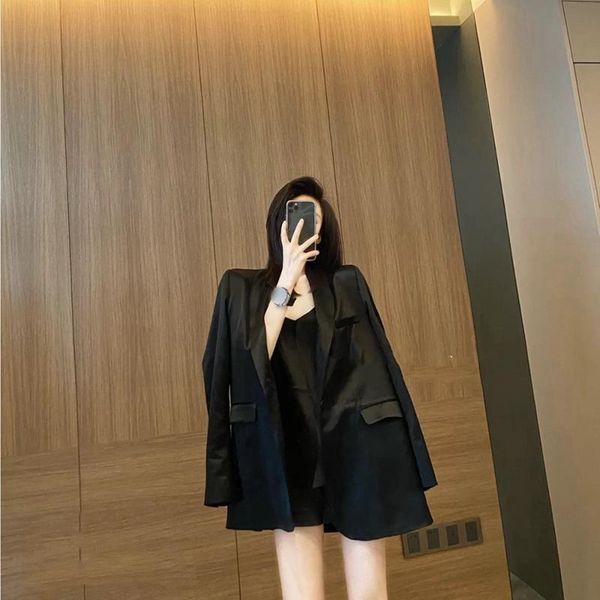 

women's suits & blazers verlena single breasted streetwear korean fashion notched collar black spring autumn pockets oversized long sle, White;black