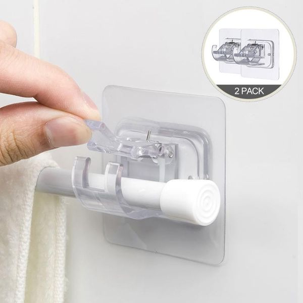 

hooks & rails 2 pcs hanging rod clip adhesive wall curtain clamp shower fixing rack hook