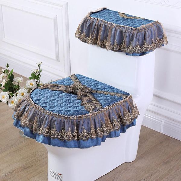 

toilet seat covers cover 3 piece set european fabric zipper pad ferrule u-shaped blue pink red decoration