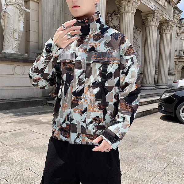 

2021 new jacket loose men's bomber jacket men's casual hip hop baseball print fashion smooth streetwear camouflage, Black;brown