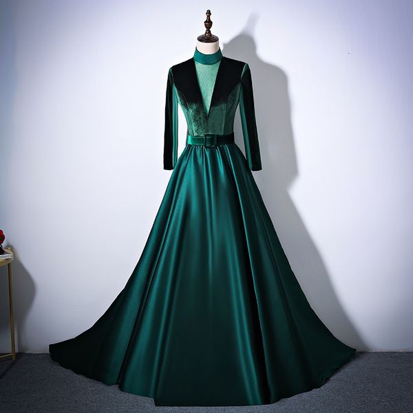 

green velvet wedding cheongsam female elegant celebrity banquet party trailing mermaid dresses de x8ch, Black;gray
