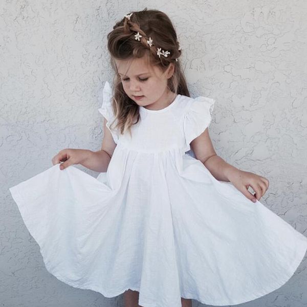 

2021 new kids es spring summer girls fashion sweet casual ruffles solid flying sleeve lace party princess children clothing 3goc, Red;yellow