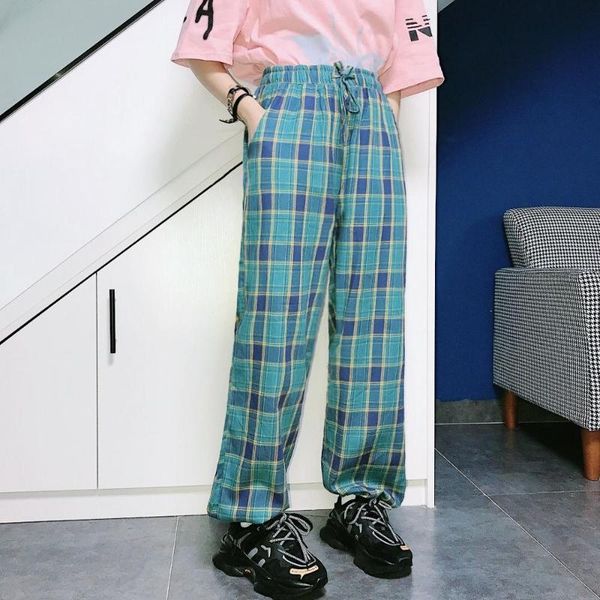 

women's pants & capris spring 2021 thin plaid casual pant leggings japanese style retro loose wide leg for women trousers, Black;white