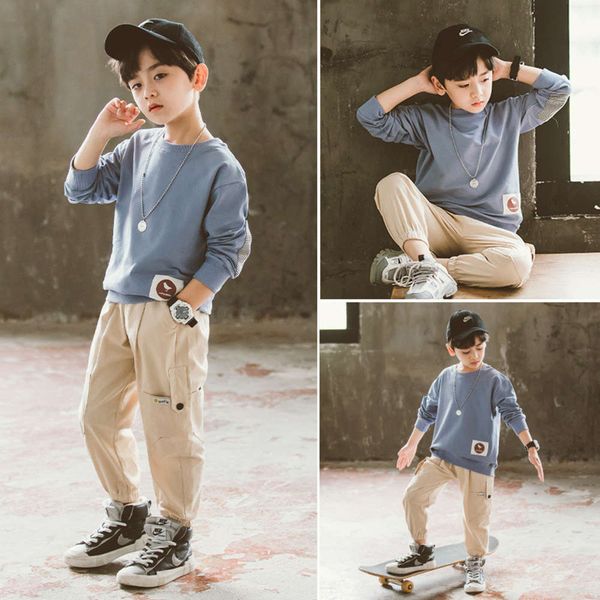 

children's casual solid t-shirt 2020 new boys' spring and autumn bottom coat, Blue