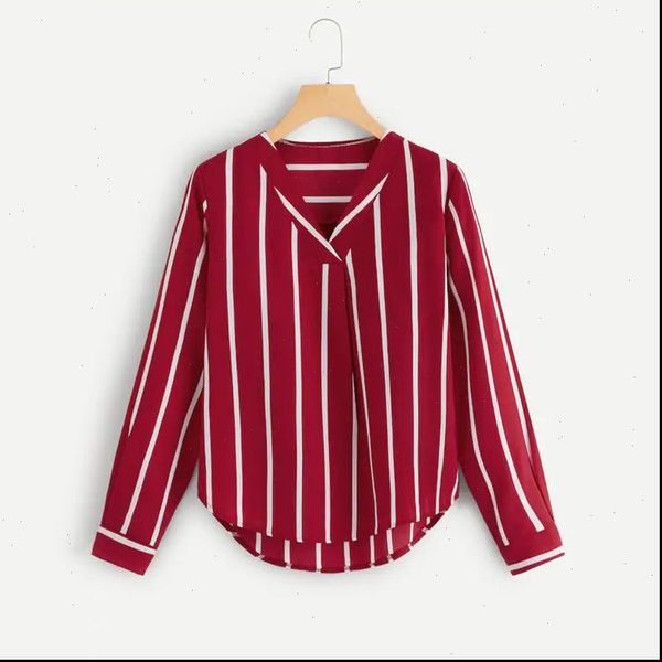 

autumn long sleeve v neck irregular stripe shirt women casual and blouses chemise femme camisas mujer women blouses, White