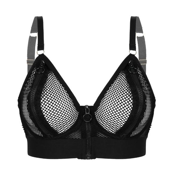 

bras women zipper see-through mesh bra adjustable spaghetti strap underwire brassiere fishnet sheer lingerie underwear, Red;black