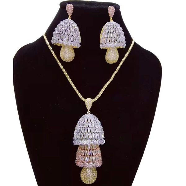 

earrings & necklace godki multicolor mushroom earring sets for women wedding bridal cubic zircondubai high end jewelry set 2021, Silver