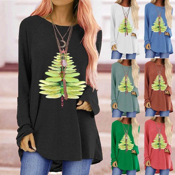 

womens christmas t-shirts color matching santa claus print long-sleeved loose long sweatshirt casual woman pocket, Gray