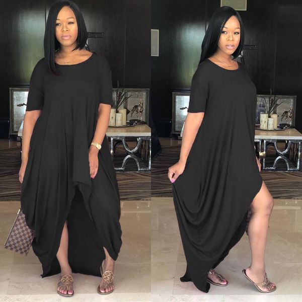 

women dress short sleeve hem irregular party maxi long dresses female casual loose plus size vestidos roupa feminina, White